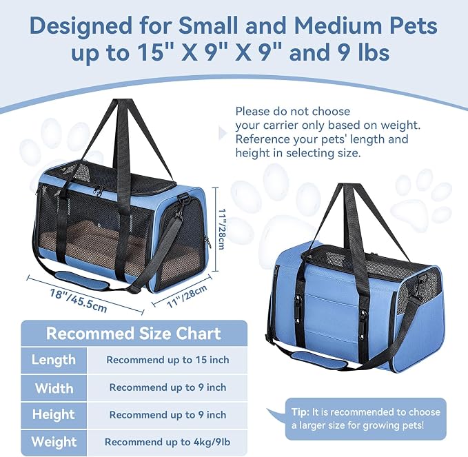 PETSFIT Cat Carrier Soft with Patented Safety Buckles, Safe for Car Travel | Lockable Zippers, Safety Tether, Escape-Resistant Pet Carrier for Vet Visits, Airline Approved Under-Seat, Up to 12 lbs - Image 5