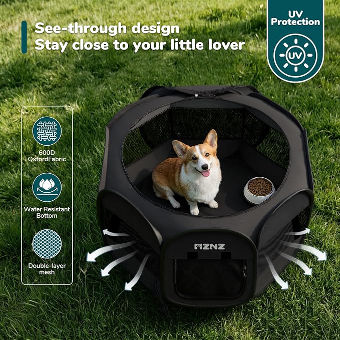 Dog Cat Small Animal Puppy Playpen Crate, Medium, Whole Black | Portable Pop Up Pet Cage Enclosure Tent Kennel Indoor Outdoor with Carrying Case, No Assembly, Camping Use - Image 6