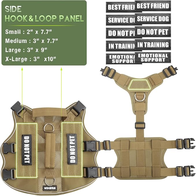 WINSEE Tactical Molle Vest Mesh Dog Harness with 10 Removale Pet Patches | Breathable Service Dog harness with Double Soft Padded Handle for Small Dog, Reflective Military Pet Vest for Walk Hiking - Image 5