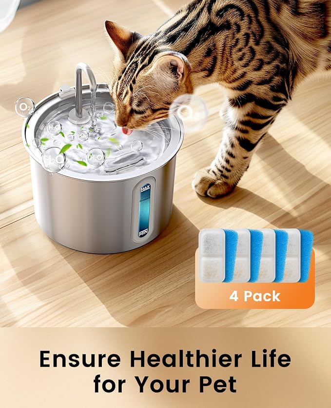 oneisall Cat Water Fountain Filters Replacement, 4 Pack for 67oz/2L Stainless Steel Fountain, Easy to Install and Clean - Image 6