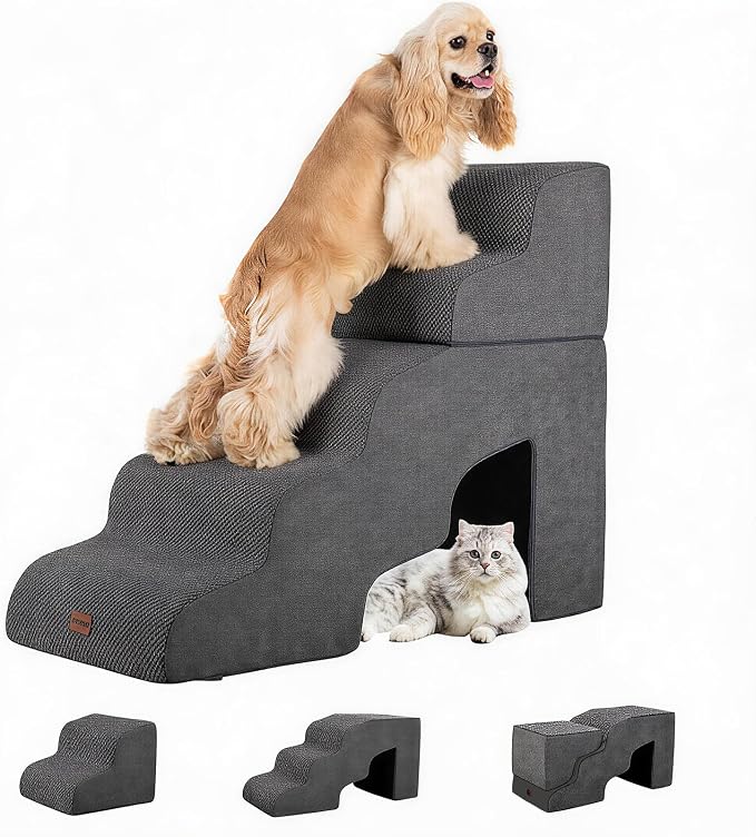 Garnpet Dog Stairs for Bed with Tunnel, 5-Step Dog Steps for Small Dogs and Cats, Non-Slip Indoor Pet Stair for Couch and Sofa, Dark Grey by Garnpet