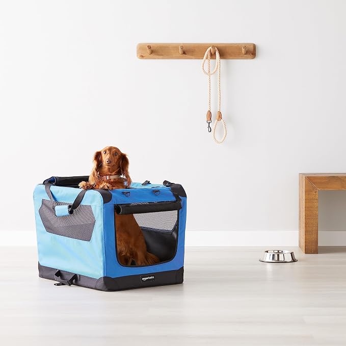 Amazon Basics Portable Soft Pet Dog Crate Carrier Kennel, Foldable, Washable, Up to 25 lbs, 26 x 18 x 18 inches, Blue - Image 6