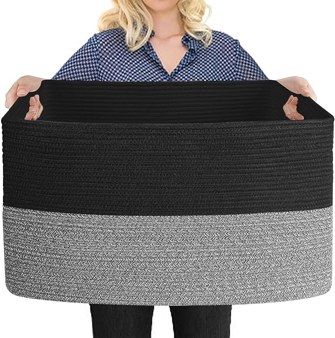 MEGASKET Extra Large Storage Baskets, 22" x 17" x 12" Black Baskets for Organizing, Rectangle Woven Basket for Blankets, Toys, Towels, Laundry, Decorative Wicker Storage Basket, Basket for Decor by MEGASKET