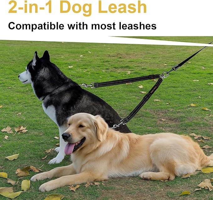 MingXpet Double Dog Leash for Two Dogs, No Pull Dog Leash, 360° Swivel No Tangle for Medium Dogs Walking & Training, Shock Absorbing Reflective Bungee, Black - Image 6