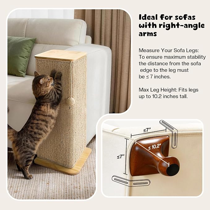 Wooden Couch Corner Cat Scratcher, Adjustable Couch Cat Scratch Protector with Sisal Scratching Mat, Couch Corner Protectors for Cats with Adjustable Buckles, Cat Scratch Furniture Protector for Sofa - Image 4