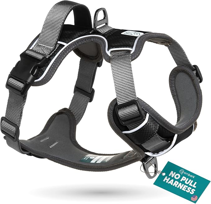 Embark No Pull Dog Harness, Reflective Adjustable Training Vest, No Choke | Adjustable straps fit all dog breeds with sturdy hooks; 360° reflective trim, soft padded Harness Design for All Dogs by EmbarkHarnessCo