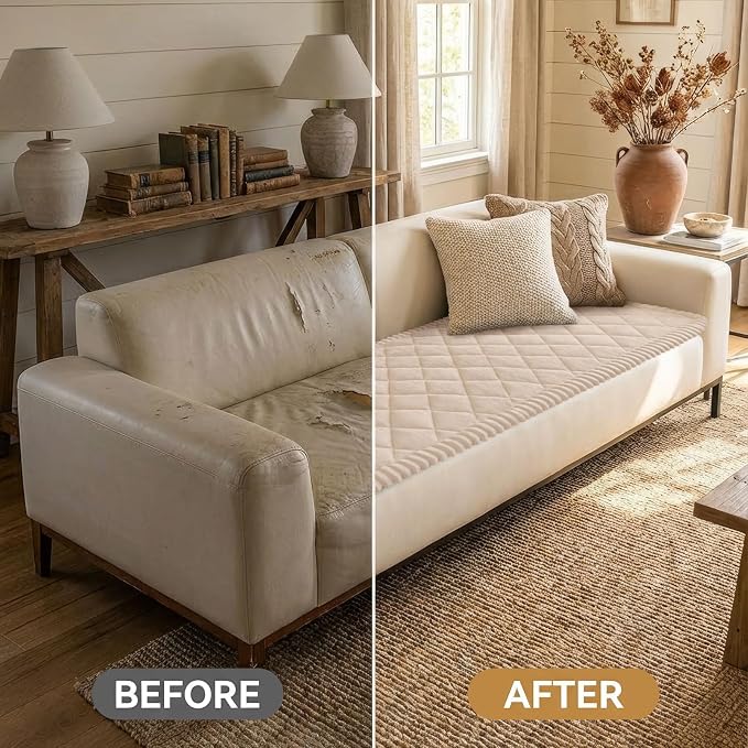 Smiry Non Slip Couch Cover for Dogs, Fuzzy Plush Pet Sofa Protector | Washable Furniture Cover for Large Dogs & Cats, Scratch & Dirt Resistant, Covers Backrest & Armrest, Apricot, 27.6"x27.6" - Image 6