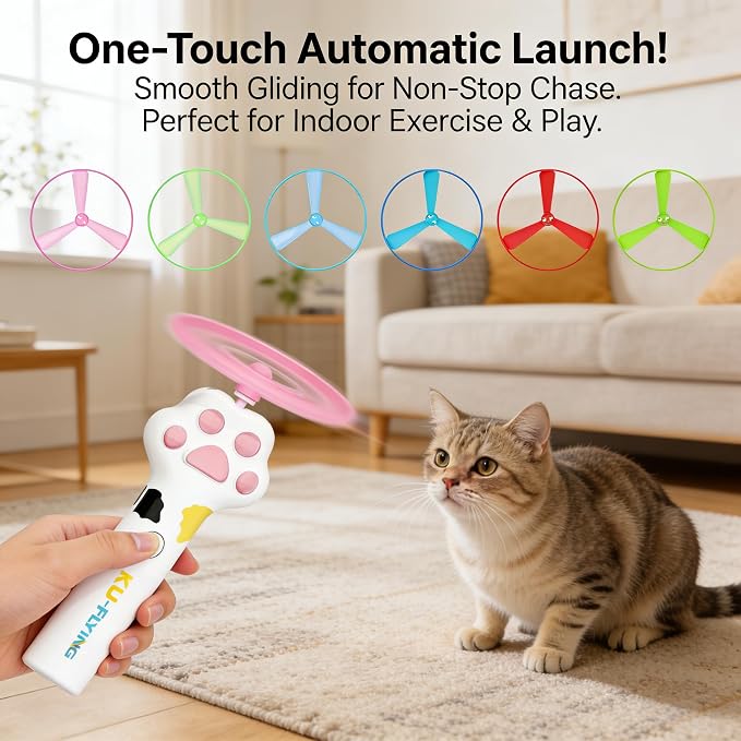 Cat Toy Disc Launcher,Rechargeable Interactive Cat Fetch Toy with 10 Discs | Cat Toys for Indoor Cats,Flying Cat Enrichment Toys for Adult Kittens Dog Playing,Hunting Tracking Toys for Outdoor Indoor - Image 7