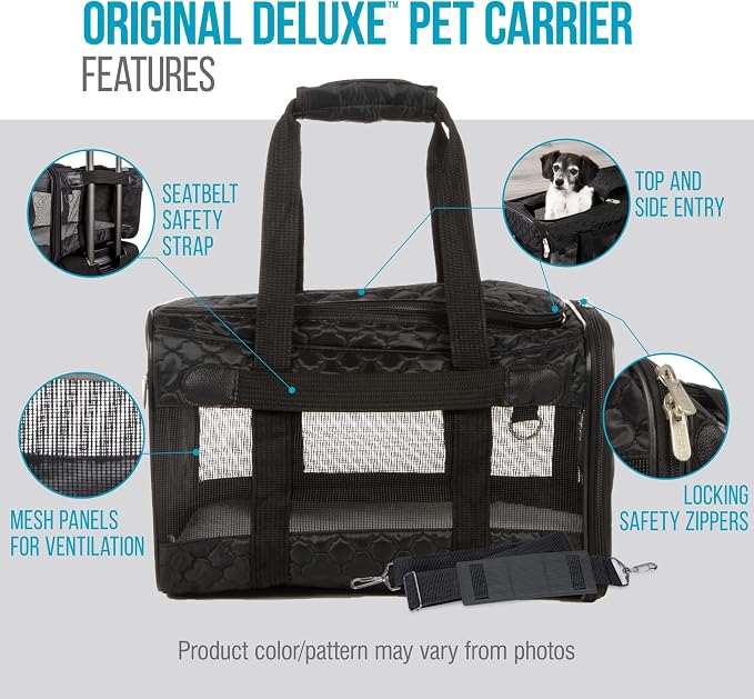 Sherpa Pet Carrier Airline Approved with Spring Wire Frame - Cat & Dog Carrier for In-Cabin Travel, Mesh Ventilation, Locking Zippers - Black Lattice, Large - Image 6