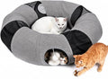 Ownpets Collapsible Cat Tunnel Toy - 2-in-1 Interactive Play Tunnel for Cat up to 18 lbs, Tear-Resistant Mesh, Fold to 2 Inches Thick, Portable Cat Exercise & Entertainment Tunnel, 10" Diameter, Grey by Ownpets