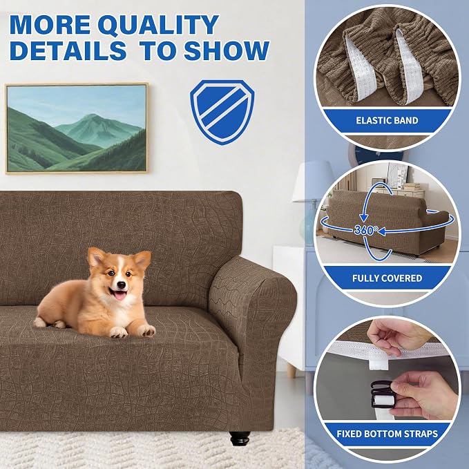 MAXIJIN Waterproof Oversized Couch Cover 4 Seater, 1 Piece Stretch Extra Large Sofa Covers with Non-Slip Elastic Bottom, Washable Furniture Protector for Dogs Pets (X-Large, Coffee) - Image 4
