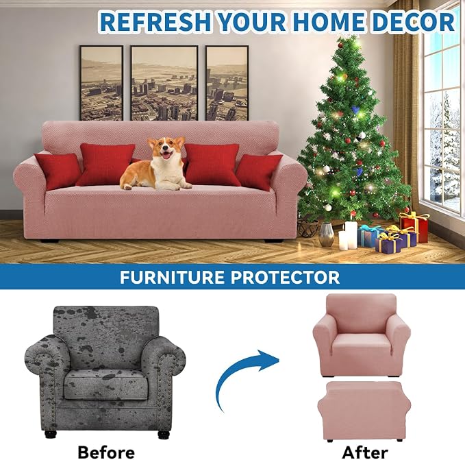 XINEAGE Stretch Jacquard Armchair Cover, Non Slip Sofa Slipcover for Dog | High-Stretch Fabric. Wear-Resistant, Pet Friendly. Easy Install & Washable for Living Rooms, Offices.Dusty Pink - Image 4
