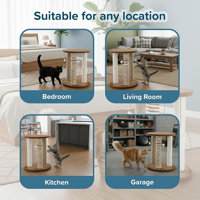 Cat Scratching Post - 3 Scratcher Posts with Carpeted Base Play Area and Perch - Furniture Scratching Deterrent for Indoor Cats by PETMAKER (Brown), Large | Large Tower Furniture Scratching Deterrent with Perch and Play Area for Indoor Cats and Kittens - Image 4