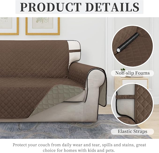 ISSUNTEX Double Protection 100% Waterproof Chair Sofa Covers for Living Room, Reversible Furniture Protector Sofa Cover for Dogs, Pets, Kids (Brown/Beige) - Image 5