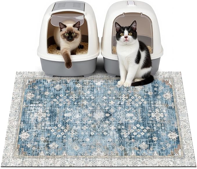 Cat Litter Mat Litter Trapping Mat, 33"x22" Waterproof Urine Proof Litter Box Mat Catcher Mat Non-Slip Washable for Kitty Kitten, Blue by Unknown