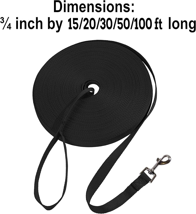 Hi Kiss Dog/Puppy Obedience Recall Training Agility Lead - 15ft 20ft 30ft 50ft 100ft Leash - Great for Play, Camping, or Backyard - Black - Image 4