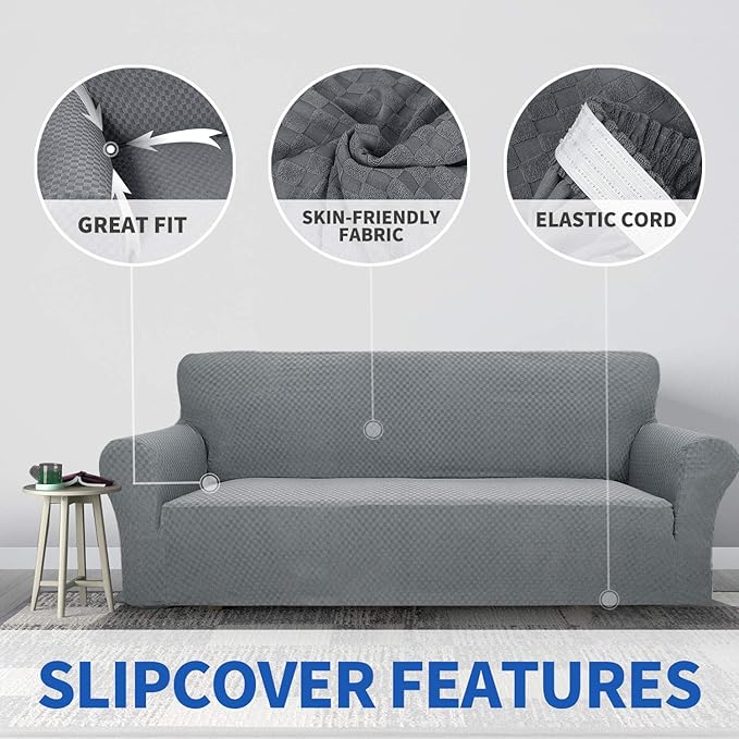 ZNSAYOTX 1 Piece Jacquard Couch Covers for 3 Cushion Couch High Stretch Sofa Cover for Pets Dogs Anti Slip Extra Large Sofa Slipcovers Furniture Protector (XL Sofa, Light Grey) - Image 3