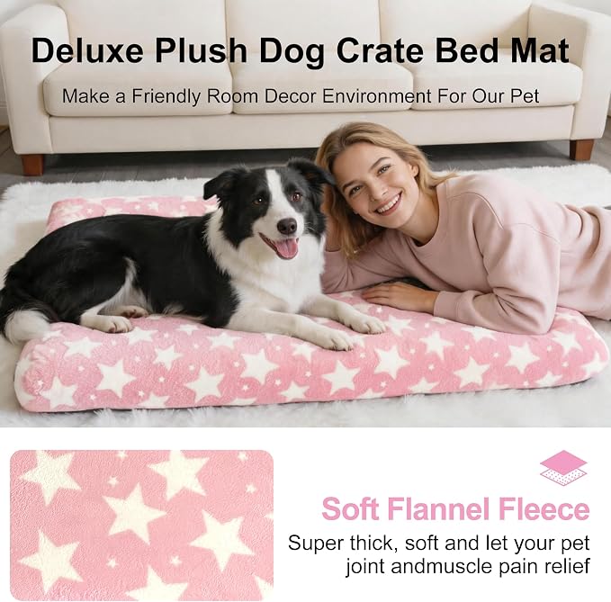 Orthopedic Dog Bed for Large Dogs, Washable Dog Mat with Removable Zippered Cover, Non-Slip Bottom, Comfort Crate Bed (Big&Little Stars Pink, M(30"*20"*3.1")) - Image 2