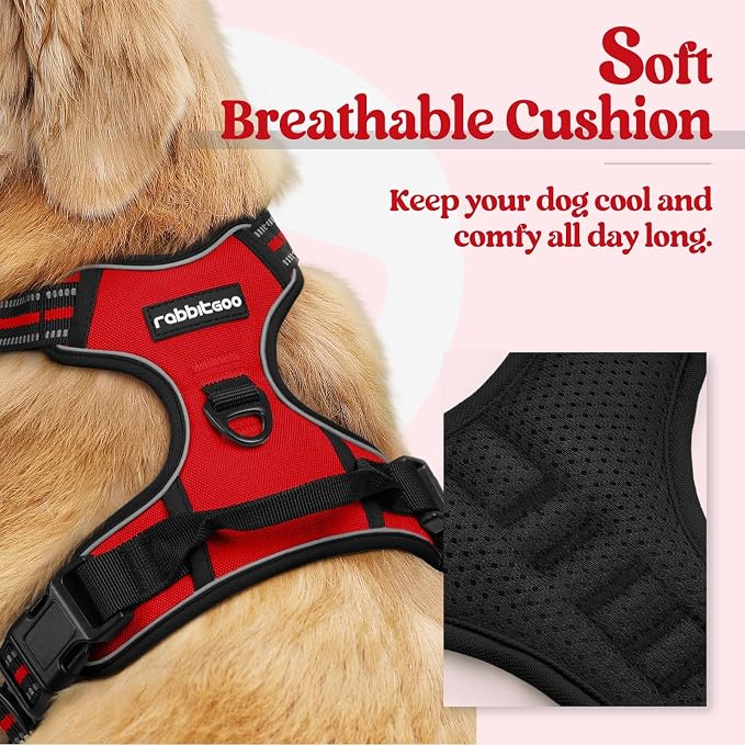 rabbitgoo Dog Harness, No Pull for Large Dogs with 2 Leash Clips, Pet Vest | No Choke with Handle, Adjustable Soft Padded, Reflective, Easy Control for Walking, Red, Large - Image 2