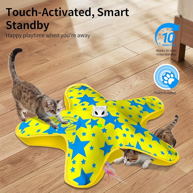 Interactive Cat Toys for Indoor Cats with Moving Concealed Feathers | Rechargeable Automatic Cat Toy, 3-Mode Touch Activated Kitten Toys, Hide and Seek Toy for Indoor Bored Adult Cats & Kittens - Image 2