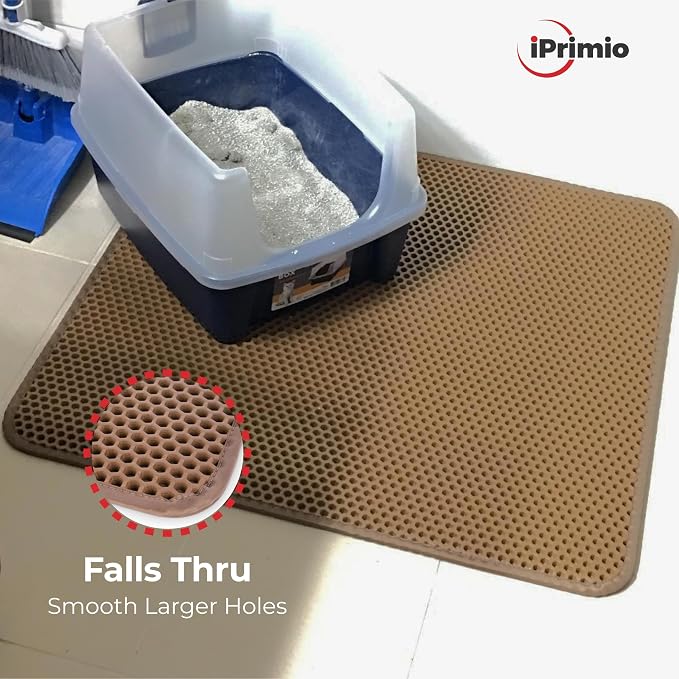 iPrimio Cat Litter Trapper Mat, Waterproof, Double Layer, 23" x 21", Brown | Double layer honeycomb traps scattered litter while the waterproof base blocks urine. Soft on paws and empties in one pour. - Image 6