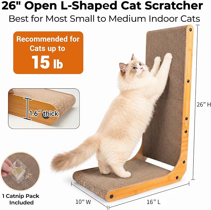 PatiencET L Shape Cat Scratcher, 26 Inch Cardboard Scratch Pad | For Indoor Cats, Large Vertical Scratch Board, Furniture Protector - Image 3
