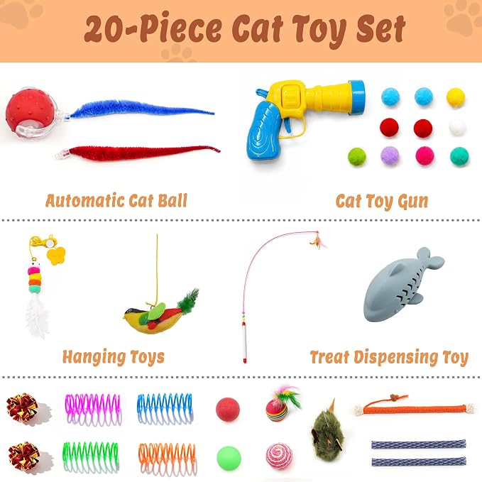 21 Pcs Interactive Cat Toys for Indoor Cats, Cat Puzzle Box with Rechargeable Automatic Ball, Hanging Toy, Plush Mice and Balls 3-in-1 Kitten Toys for Indoor Bored Kittens - Image 5