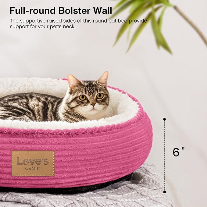 Love's cabin Round Donut Cat and Dog Cushion Bed, 20in Pet Bed for Cats or Small Dogs, Anti-Slip & Water-Resistant Bottom, Super Soft Durable Fabric Pet beds, Washable Luxury Bed Hot Pink - Image 5