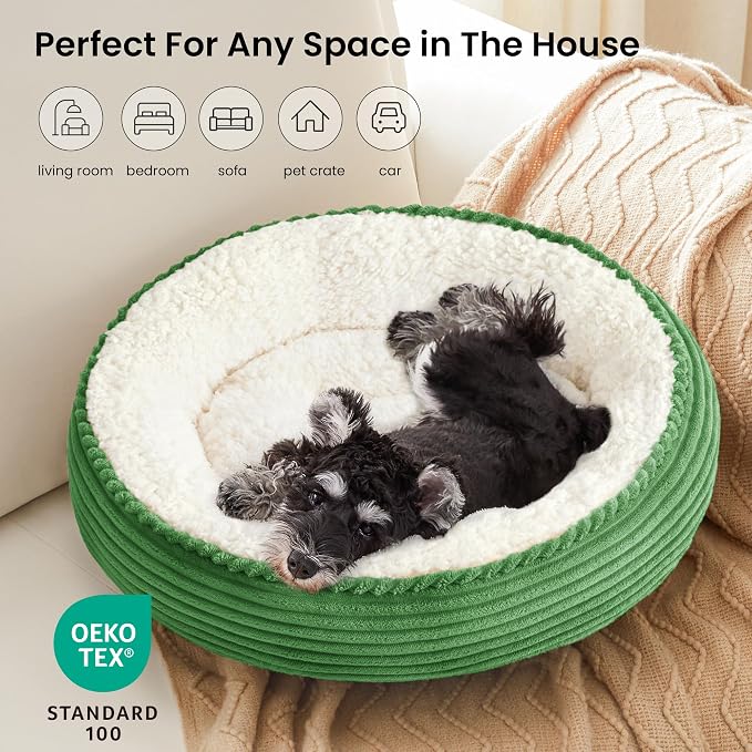Love's cabin Round Donut Cat and Dog Cushion Bed, 24in Pet Bed for Small or Medium Dogs, Anti-Slip & Water-Resistant Bottom, Soft Durable Fabric Pet Beds, Washable Calming Cat Bed Light Green - Image 6