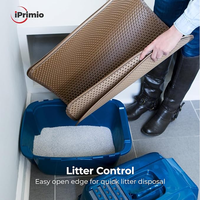 iPrimio Cat Litter Trapper Mat, Waterproof, Double Layer, 23" x 21", Brown | Double layer honeycomb traps scattered litter while the waterproof base blocks urine. Soft on paws and empties in one pour. - Image 7