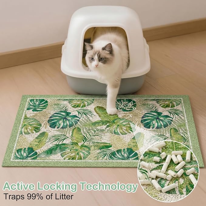 Glittme Cat Litter Mat with Non-Slip Bottom Litter Box Mat 33"X22" Litter Trapping Mat Easy to Clean Washable Cat Food Mat for Kitty,L - Image 2