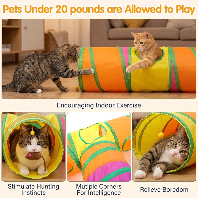 1 Pack Cat Tunnels for Indoor Cats, Foldable Cat Tunnels for Indoor Cats, Large Cat Play Tunnel with Play Ball & Peephole, Tear-Resistant Polyester Pet Tube for Kittens Puppies Rabbits - Image 5