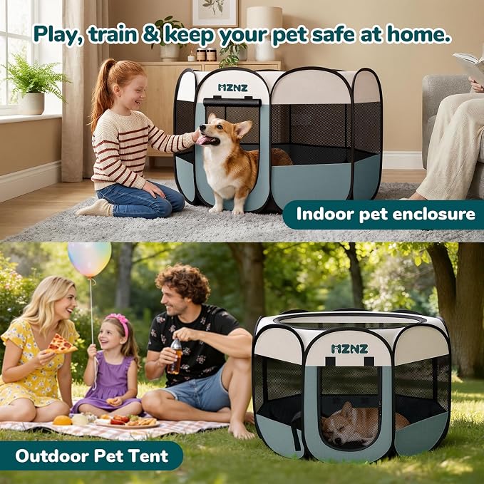 Dog Cat Playpen, Portable Puppy Pet Crate Indoors for Small/Medium Dogs Cats Rabbits, Foldable Dog Cage Enclosure for Outdoor, Pop Up Dogs Tent Kennel with Carrying Case, Grey - Image 5