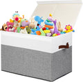 Large Toy Storage Box with Lid, Toy Chest Bin Boxes Basket with Dividers | Sturdy Toy Organizer Bin for Kids, Boys, Girls, Nursery, Living Room, Bedroom, Playroom 25"x13" x16" (Grey and White) by Gowee