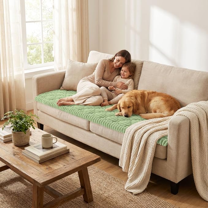 Smiry Couch Cover for Dogs Washable, Non Slip Fuzzy Pet Sofa Protector | Soft Thick Furniture Cover for Sofa, Loveseat and Sectional, Scratch & Pet Hair Resistant (Sage Green, 27.6" x 82.7") - Image 2