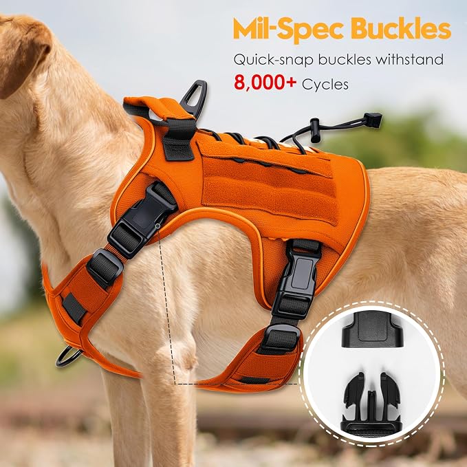 Heavy-Duty Tactical Dog Harness for Large Dogs, No Pull Adjustable Reflective Pet Vest with Molle System, K9 Military-Grade Control for Service Training, Outdoor & 10+ Breeds, Orange, Small - Image 3