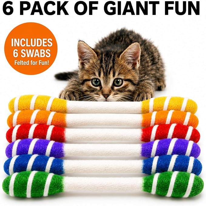 Glaciart One Swabs Cat Toys with Catnip - 6 Pk | Durable for Chew, Cute Cat Toys Interactive Kitty for Boredom, Exercise, & Play | Filled w/Organic Catnip for Anxiety & as Digestive Aid | Gift Idea - Image 7
