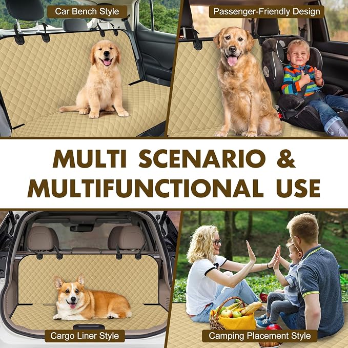 Waterproof Dog Backseat Cover for Cars, Non-Slip Pet Seat Protector, Khaki - Image 6