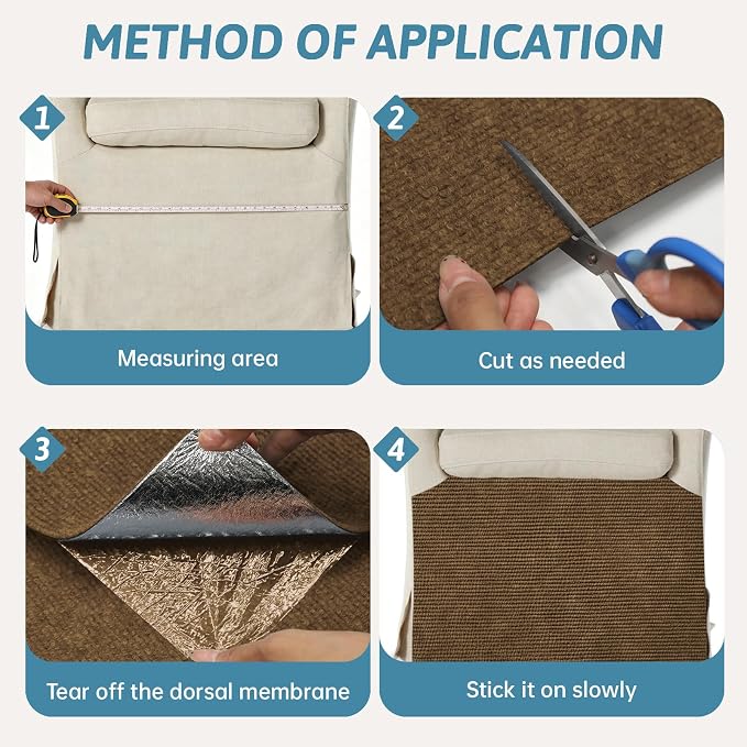Cat Scratch Furniture Protector (Brown, 78.7" x 15.8") | Anti-Scratch Sofa Guard Pads with Twist Pins & Double-Sided Tape, Cat Scratch Deterrent for Couch, Sofa & Door - Image 5