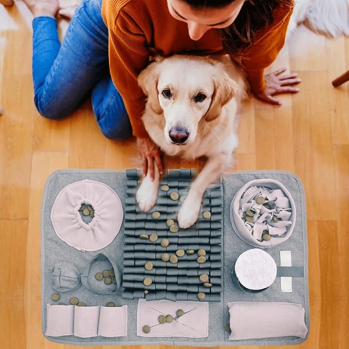 Snuffle mat for Dogs Iteractive Dog Puzzle Toy Used for Training Stress Relief This sniffing mat effectively slows your dog's eating pace. Suitable for indoor and outdoor use. Gray (26 x 17 inches) - Image 4