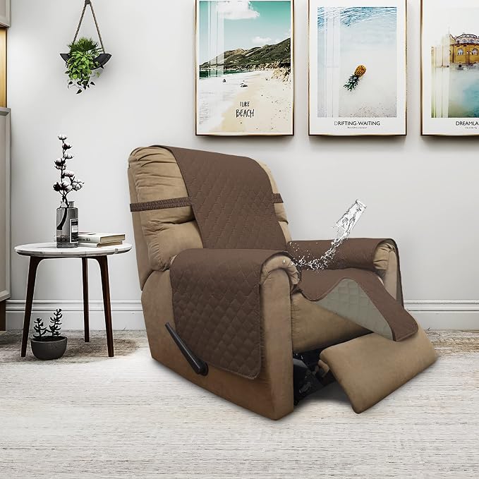 ISSUNTEX Double Protection 100% Waterproof Recliner Covers for Living Room, Reversible Furniture Protector Recliner Couch Sofa Slipcover for Dogs, Pets, Kids (Recliner, Brown/Beige) - Image 2
