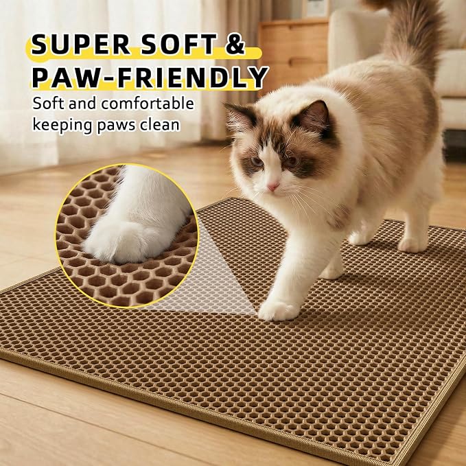 Cat Litter Mat, 30"x24", Waterproof, Easy to Clean (Brown-1Pack) | Double-Layer Honeycomb for Effective Litter Trapping, Premium Durable EVA, Non-Slip, Paw-Friendly Soft Surface - Image 4