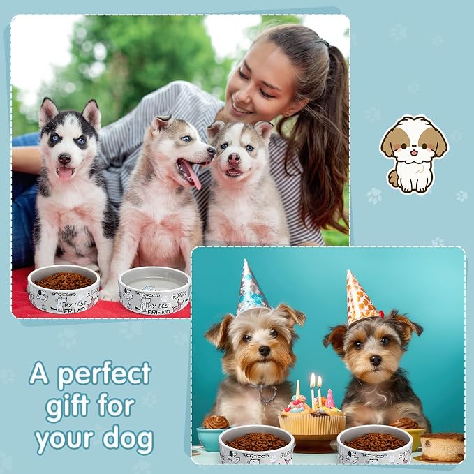 Maxcheck 2 Pcs 5 Inch Ceramic Dog Bowls Dishes for Small Dogs Cute Cartoon Pattern Puppy Cat Bowls Heavy Food Water Dishes for Pets Feeding Travel, Dishwasher Safe Microwave Safe (Gray) - Image 6