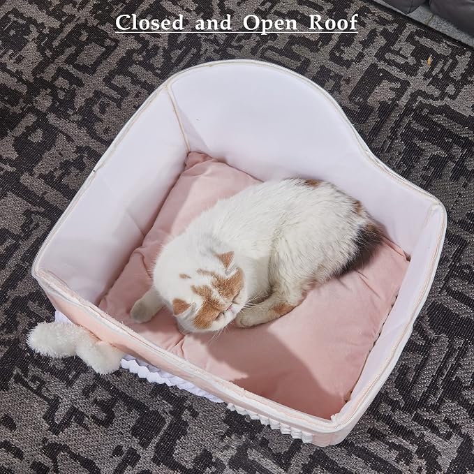 Rabbit Cat House for Indoor Cats, Cute Covered Cat Bed with Spacious Interior, Pet Cave Bed Up to 3-15 Lbs Kitten, Pink - Image 3