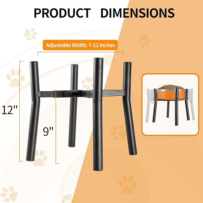 PROERR Lifted Dog Bowl Stand - Without Bowls, Single Raise Pet Food Table Adjustable Wide 7-11", Tall 12" - Bowl Stand Size Optional, Dog Bowls Holder Elevated for Small Medium Large Dogs Breed - Image 2