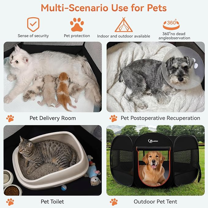 Siedihit Dog Playpen, Large Puppy Pet Playpen, Dog Crate Tent Cage Indoor | Outdoor, Portable Pop Up Dogs Kennel Playpen with Carrying Case for Dogs/Cats/Rabbits, Black - Image 4
