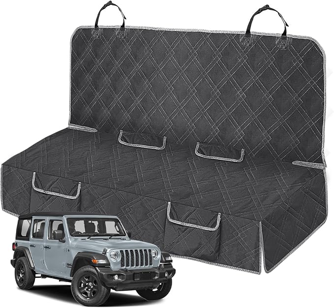 Dog Car Seat Cover for Jeep Wrangler 4 Door 2007-2025 | Waterproof Pet Bench Seat Cover for Back Seat, 600D Heavy Duty Scratch Proof Nonslip Truck Seat Covers for Dogs by Kistrba