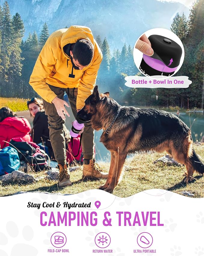 lesotc Dog Water Bottle Portable, 28oz Portable Dog Water Bottle with Bowl, Leak Proof Travel Bowl Dispenser for Dogs, One-Hand Squeeze Puppy Essentials for Walking, Hiking, Camping - Image 3