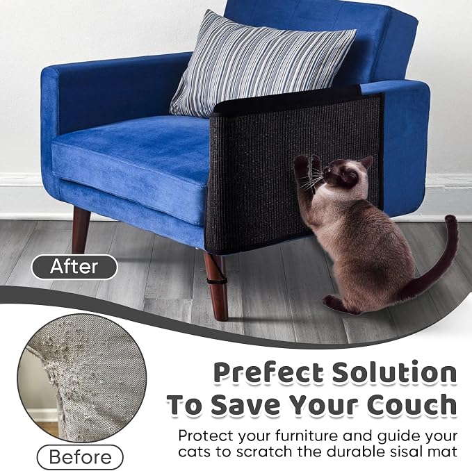 NATUYA Cat Scratch Furniture Couch Protector - Large Sisal Cat Scratching Pad Sofa Corner Arm Shield, Cat Scratcher for Sofa (Black, Right) - Image 2