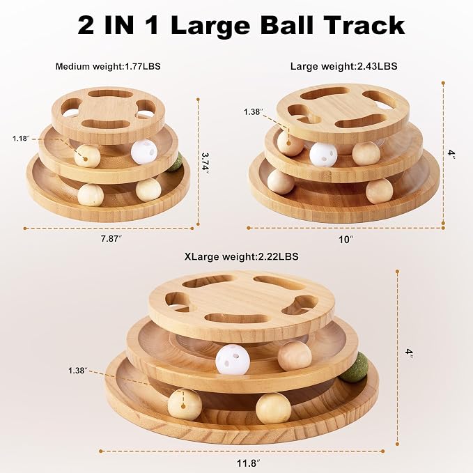 ZOMISIA Cat Ball Track Toy with Puzzle Top, Extra Large Wooden Cat Toys | Interactive Indoor Cats Spinning Balls, Cat Ball Tower for Kitten Exercise Mental Stimulation Self Play Home Enrichment - Image 2